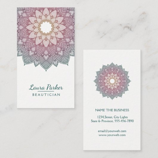 Mandala Lotus Flower Yoga Wellness Meditation Blau Visitekaartje (Voorkant / Achterkant)