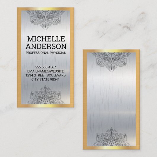 Mandala Lotus | Metallic Achtergrond Visitekaartje (Voorkant / Achterkant)