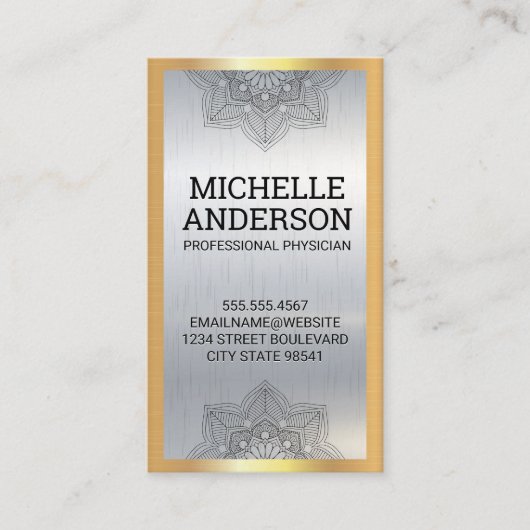 Mandala Lotus | Metallic Achtergrond Visitekaartje (Voorkant)