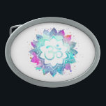 *~* Mandala Lotus OM AUM Symbool Waterverf Gesp<br><div class="desc">* Een OM AUM Symbool Lotus Waterverf Mandala op een witte ovale achtergrondgordel. De mandala kleuren zijn turquoise, purples blues en pinks*Note: U kunt de tekst aanpassen. Hier voor jullie is een opvallend mooi new age met een metafysisch gespierd, oogstend design dat meditatie en kalme denkbeelden kan inspireren. Het kan...</div>