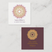 Mandala  Lotus Roos Gold Yoga Instructor Vierkante Visitekaartje (Voorkant / Achterkant)
