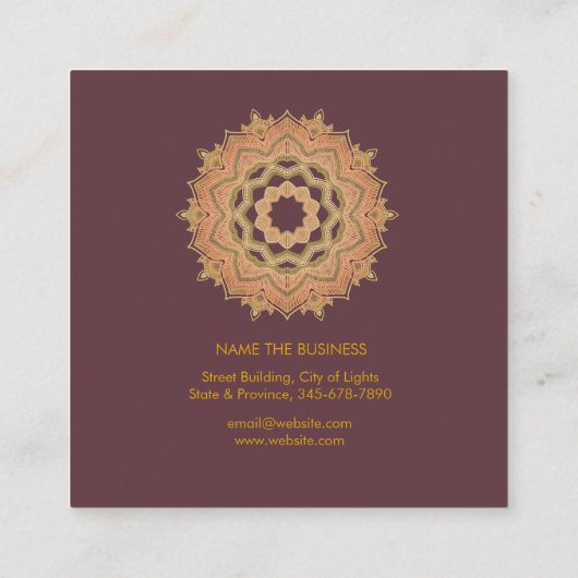 Mandala  Lotus Roos Gold Yoga Instructor Vierkante Visitekaartje (Achterkant)