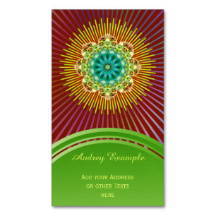 Mandala Lotus yellow green + je rug. en ideeën Magnetisch Visitekaartje