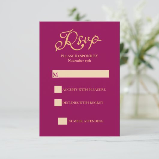 Mandala Magenta Gold Indiase bruiloft RSVP Kaartje (Staand voorkant)