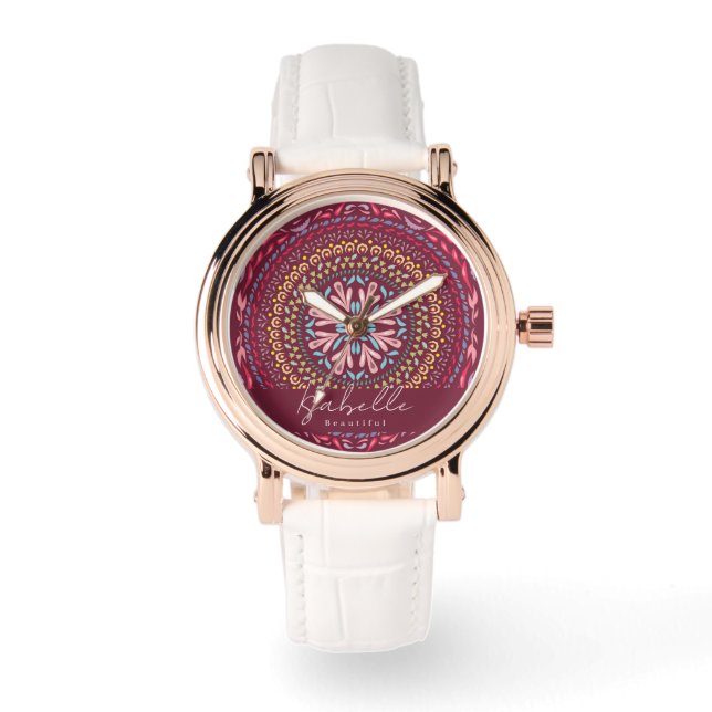 Mandala Magenta Horloge (Voorkant)