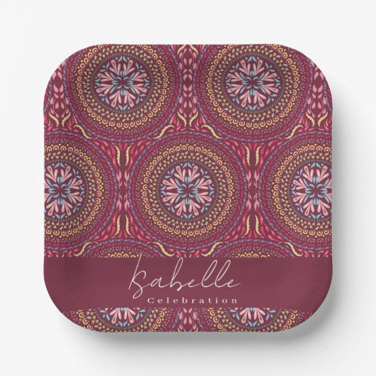Mandala Magenta Papieren Bordje (Voorkant)