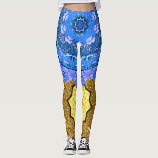 Mandala Magisch Blauw & Goud Leggings (Voorkant)
