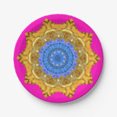 Mandala Magisch Blauw & Goud op Fuchsia Papieren Bordje (Voorkant)