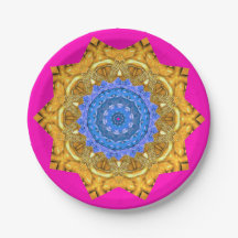 Mandala Magisch Blauw & Goud op Fuchsia