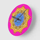 Mandala Magisch Blauw & Goud op Fuchsia Ronde Klok (Hoek)
