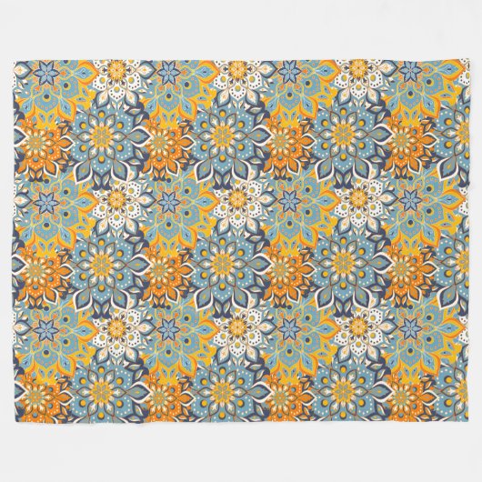 Mandala/Marokkaans Tile Pattern Fleece Deken (Voorkant (Horizontaal))