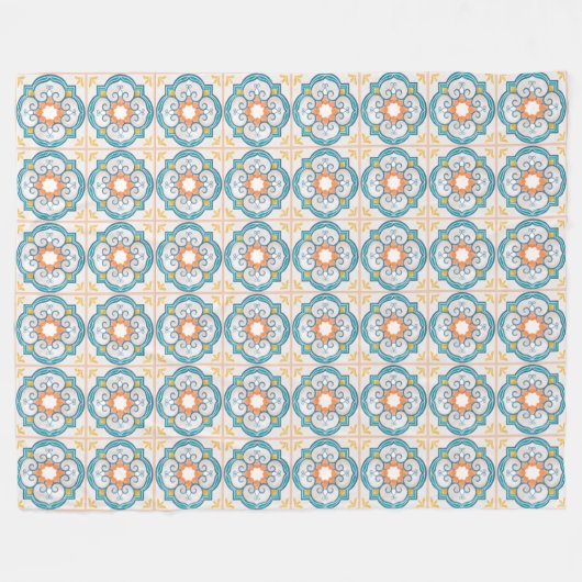 Mandala/Marokkaans Tile Pattern Fleece Deken (Voorkant (Horizontaal))