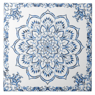 Mandala Marokkaanse blauwbloktegel Tegeltje