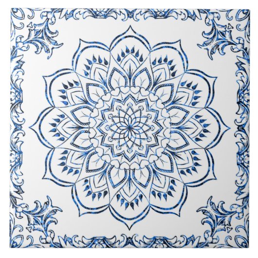 Mandala Marokkaanse blauwe bloemaccentuel Tegeltje (Voorkant)