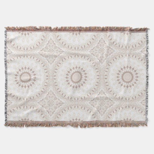 Mandala Medaillon in Zachte Beige en Wit Deken (Voorkant)