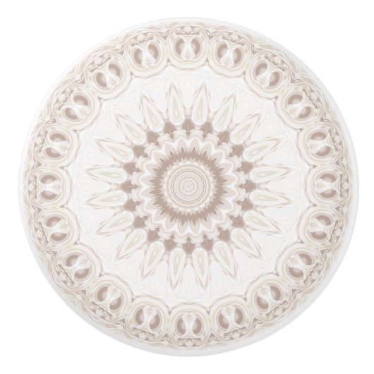 Mandala Medallion in zacht beige en wit Keramische Knop (Voorkant)
