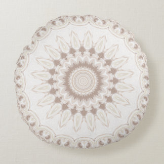 Mandala Medallion in zacht beige en wit Rond Kussen
