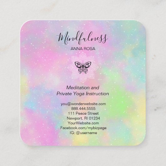 ** Mandala Meditatie Mindfulness Yoga Vlinder Vierkante Visitekaartje (Achterkant)