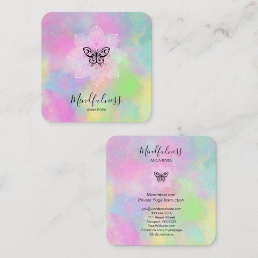 ** Mandala Meditatie Mindfulness Yoga Vlinder Vierkante Visitekaartje (Voorkant / Achterkant)