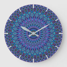 Mandala Meditation Blue Blauwgroen Paars Peacock Grote Klok