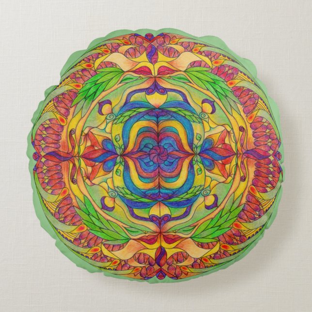 Mandala Meditation Floor Pillow Cushion - Sage Rond Kussen (Voorkant)