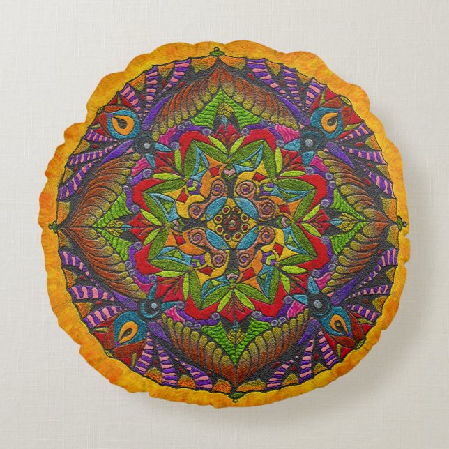 Mandala Meditation Floor Pillow Cushion Sunflower Rond Kussen (Voorkant)