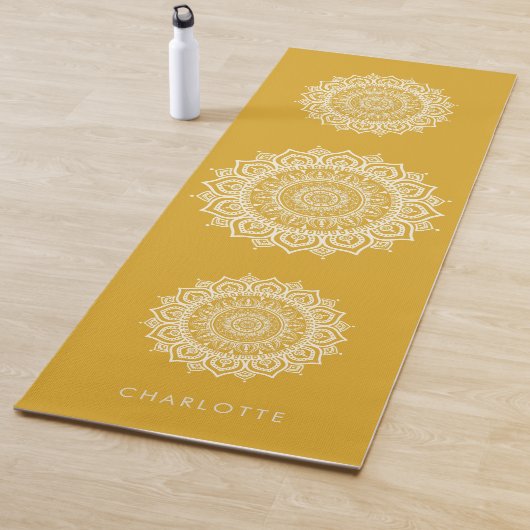 Mandala Meditation Golden Yellow Custom Name  Yogamat (In situ)