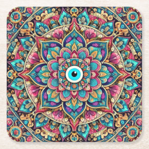 Mandala met boze oog kartonnen onderzetters