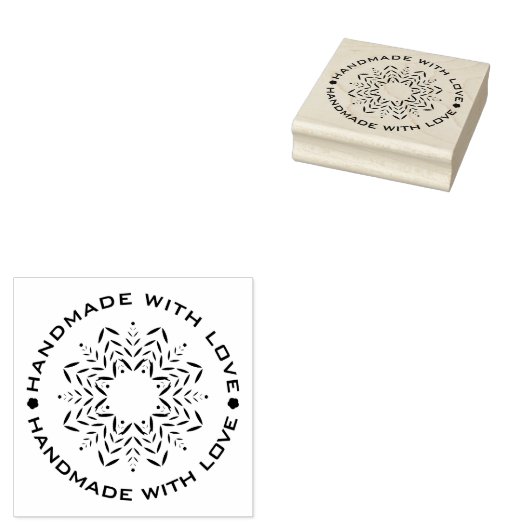 Mandala met Handmade with Love quote Rubberstempel (Gestempeld)