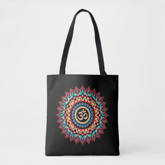 Mandala met OM-symbool op een zwart Tote Bag (Voorkant)