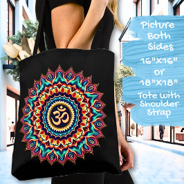 Mandala met OM-symbool op een zwart Tote Bag