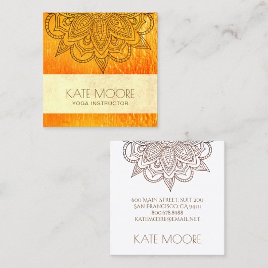 Mandala met Oranje goud Vierkante Visitekaartje (Voorkant / Achterkant)