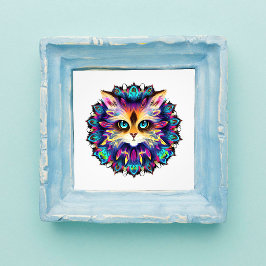 Mandala met portret van knuffelige harige kat foto afdruk