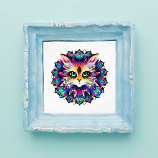 Mandala met portret van knuffelige harige kat foto afdruk