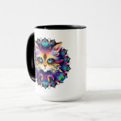 Mandala met portret van knuffelige harige kat mok (Voorkant links)