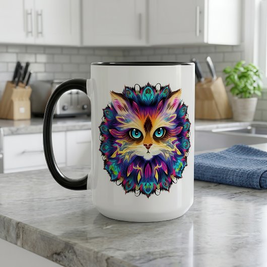 Mandala met portret van knuffelige harige kat mok