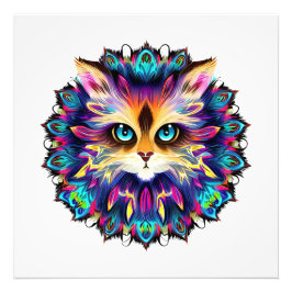 Mandala met schattig harig kattenportret foto afdruk