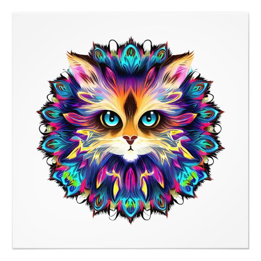 Mandala met schattig harig kattenportret foto afdruk (Voorkant)