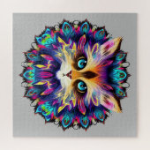 Mandala met schattig harig kattenportret legpuzzel (Horizontaal)