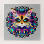 Mandala met schattig harig kattenportret legpuzzel (Verticaal)