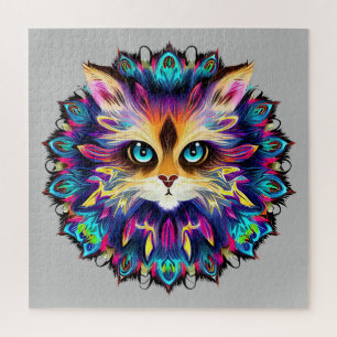 Mandala met schattig harig kattenportret legpuzzel