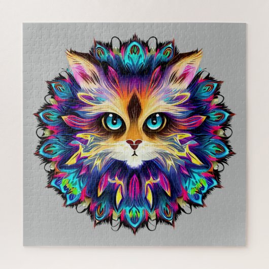 Mandala met schattig harig kattenportret legpuzzel (Verticaal)