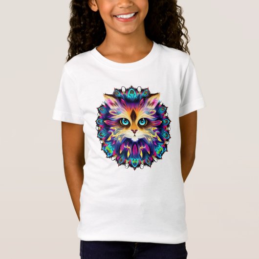 Mandala met schattig harig kattenportret t-shirt (Voorkant)