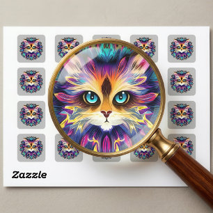 Mandala met schattig harig kattenportret vierkante sticker