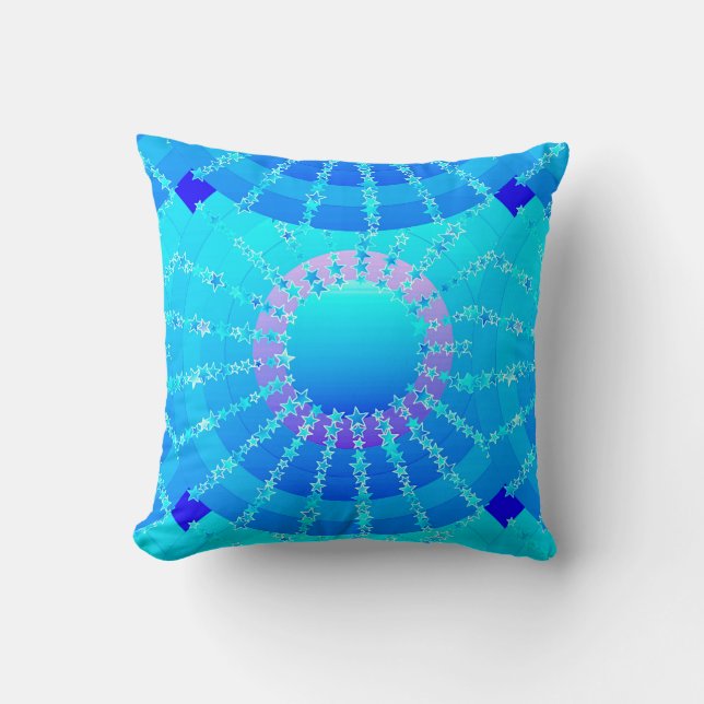 Mandala met sterren - turquoise satin gradiënt kussen (Voorkant)