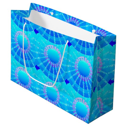 Mandala met sterren - turquoise satin gradiënt large cadeautasje (Voorkant Gekanteld)