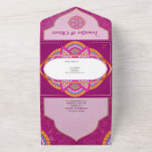 Mandala mix in Cerise Pink Blues & Sinaasappel All In One Uitnodiging (Buitenkant)