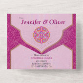 Mandala mix in Cerise Pink Blues & Sinaasappel All In One Uitnodiging (Achterkant)