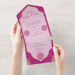 Mandala mix in Cerise Pink Blues & Sinaasappel All In One Uitnodiging