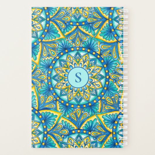 Mandala Monogram Blue Floral Turquoise Pattern Planner (Achterkant)